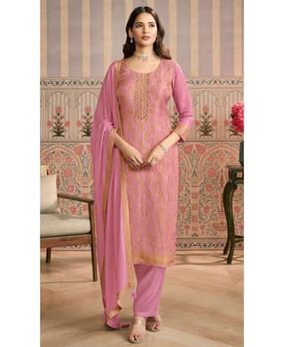 Pink Banarasi Silk Straight Suit for Women (Ethnic Wear)