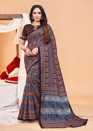Batik Printed Chanderi Cotton Saree in Maroon