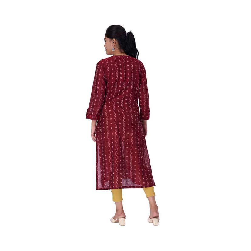 GHL GUENDICHA HAAT Sambalpuri Certified Handloom Women's Pure Cotton Round Neck Front Slit Kurta view 3