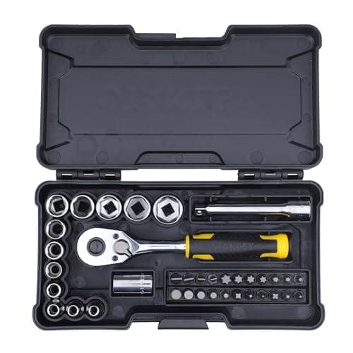 STANLEY STMT82672-0 1/4" 37-PIECE Chrome Compact Socket Set, Comes with Heavy-Duty Plastic Case, Ideal for Home, DIY, Industrial & Professional Use, Used for Screwing & Tightening Applications, BLACK view 2