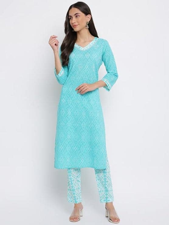 INDIAN KNOTS-Women Blue & white Pure Cotton Kurta with Trousers_1001-bag04-02 view 4