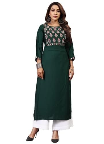 BT WITH BUY & TRY Women's Rayon Kurti Set | Kurti with Palazzo | Kurta Set for Women | Palazoo Set - Green