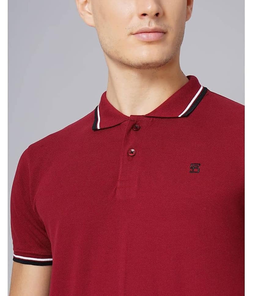 Paul Street Pack of 1 Cotton Slim Fit Solid Half Sleeves Men's Polo T Shirt ( Maroon ) view 2