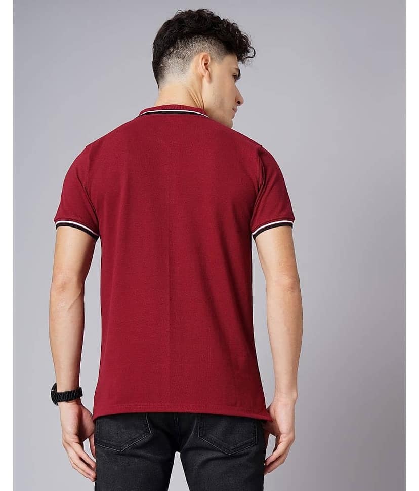 Paul Street Pack of 1 Cotton Slim Fit Solid Half Sleeves Men's Polo T Shirt ( Maroon ) view 4