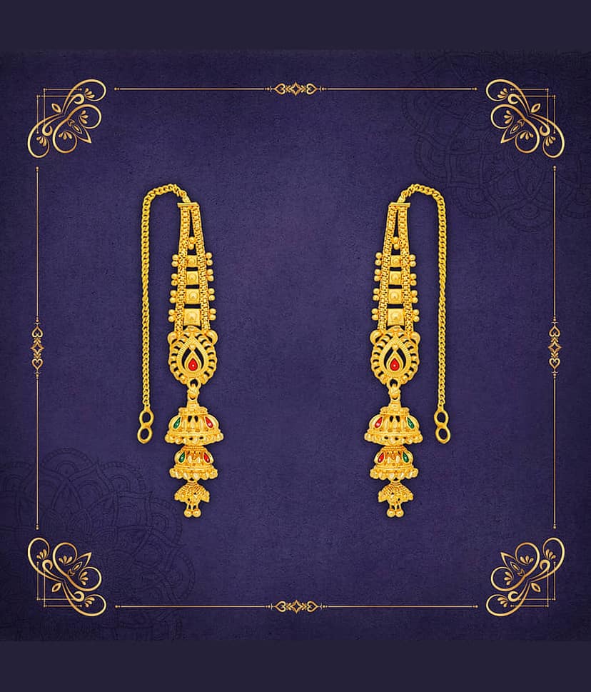 LUV FASHION Golden Jhumki Earrings ( Pack of 1 ) view 2