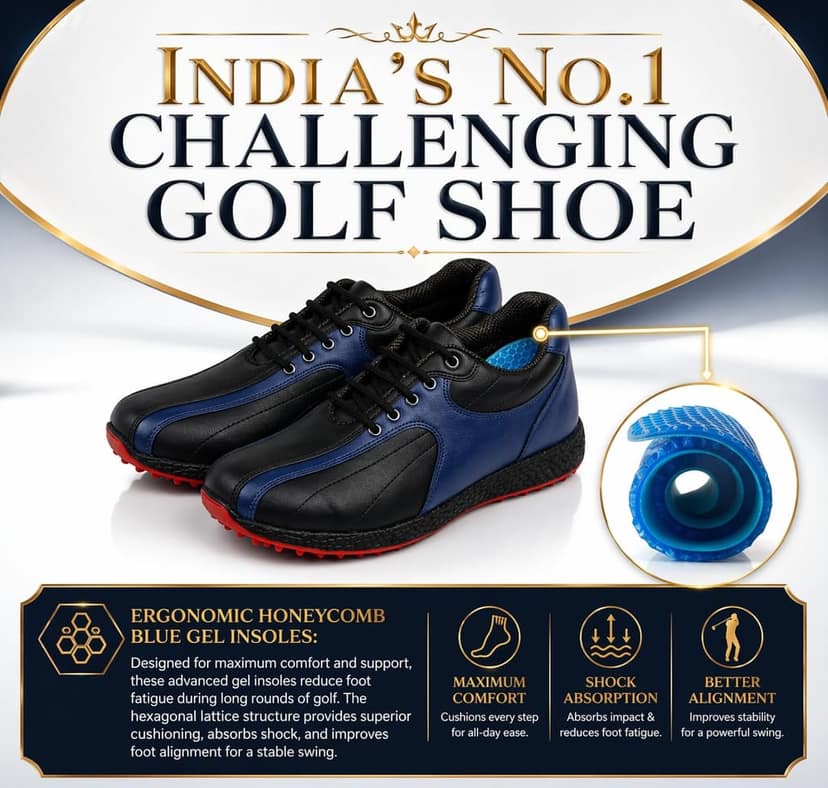 HITCARO Arkbird® Men's Genuine Leather Lace-up Professional 100% Waterproof Premium Gold Golf Shoes PR-5406 view 2