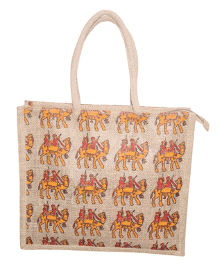 Jute Tote Bag with Camel Rider Design - Eco-Friendly & Stylish