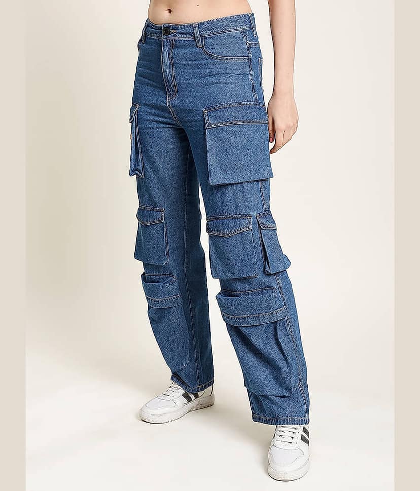 Bene Kleed Women's Cargos High-Rise Jeans ( Blue ) view 2