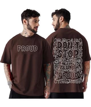 RodZen Men Cotton Blend Oversized Fit Printed T-Shirt ( Red )