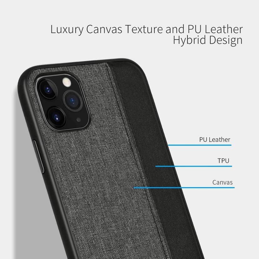 Memumi Premium Series Back Canvas/Leather Cover for Apple iPhone 11 Shockproof - Grey (6.1") view 2
