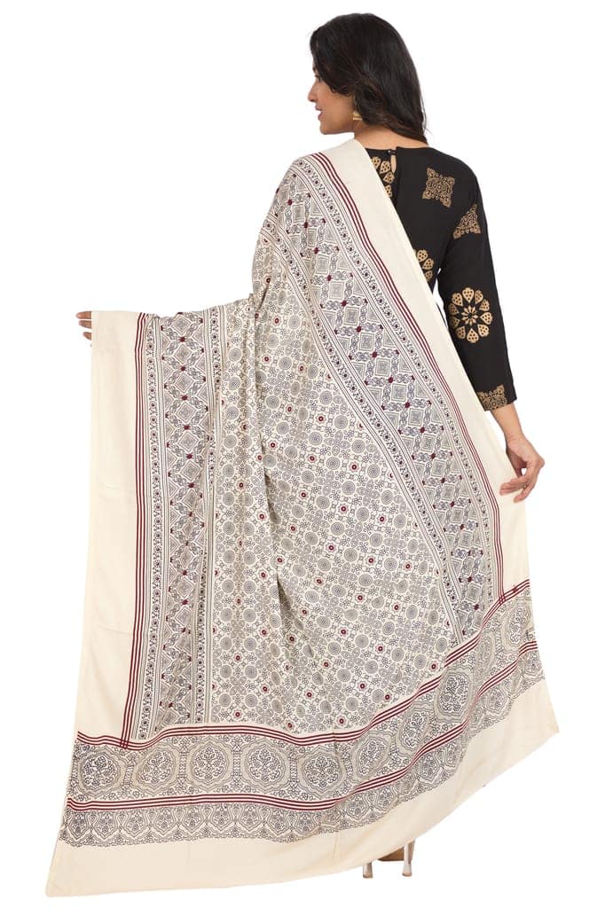 Amrozia Ajrakh Block Print Rayon Dupatta for Women (OffWhite) view 2
