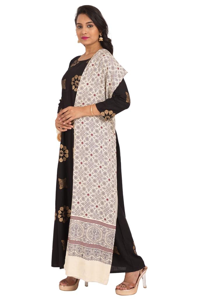 Amrozia Ajrakh Block Print Rayon Dupatta for Women (OffWhite) view 3