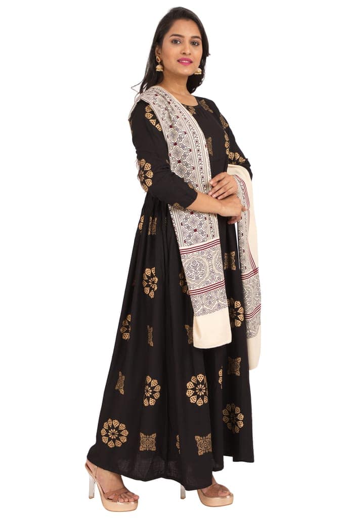 Amrozia Ajrakh Block Print Rayon Dupatta for Women (OffWhite) view 4