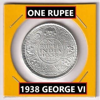 One Rupee 1938 King George VI, British India Silver-plated old Coin Edition view 2