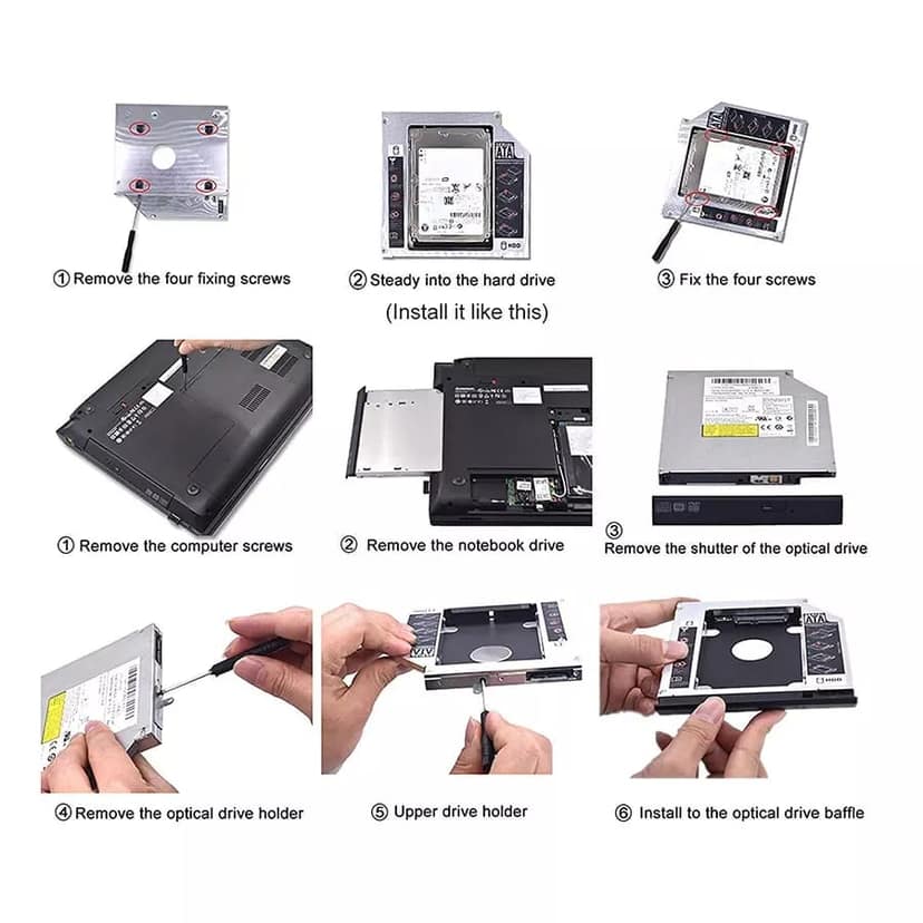 Second HDD Caddy 9.5 mm SATA 2.0 Slim SATA III Hard Drive view 3