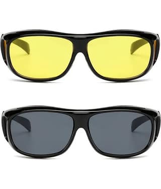 GEEO Day & Night HD Vision Black Riding Goggles ( Pack of 2 )