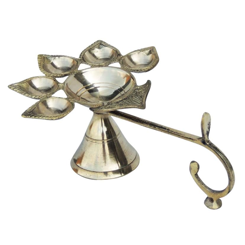 Brass Table Decor Oil Lamp Deepak 5 Wicks - Elegant Brass Diya for Aarti, Height : 2.8 Inch (FMAS317 C) view 3