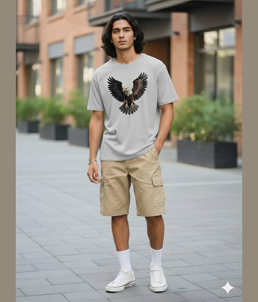 ELBATROSS Men Cotton Blend Oversized Fit Printed T-Shirt ( Black ) view 2