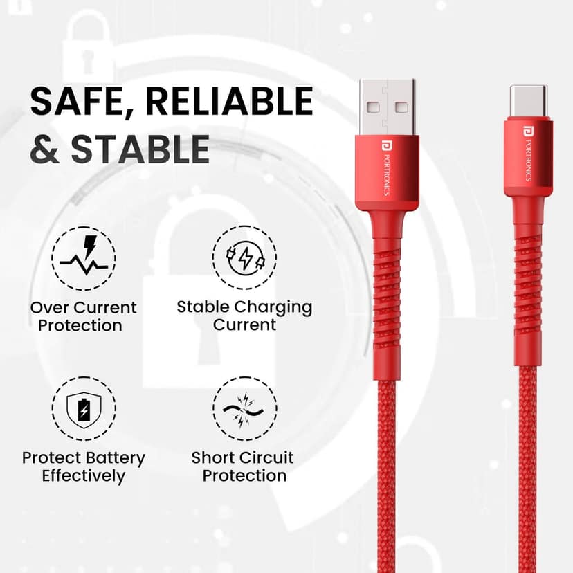 Portronics Konnect X - 6A USB to Type C 2m High-quality Nylon Braided, Fast Charging & Data Sync, 2 Meter Portable Cable view 2