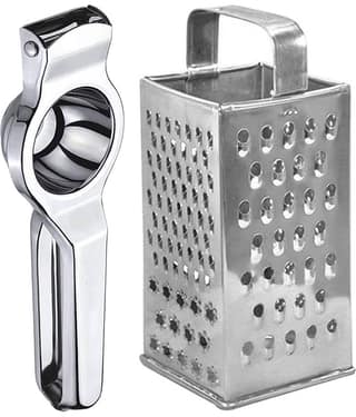 OC9 Silver Stainless Steel Lemon Squeezer + 8 in 1 Grater / Slicer ( Set of 2 )