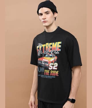 Highlander Men Polyester Oversized Fit Printed T-Shirt ( Black )