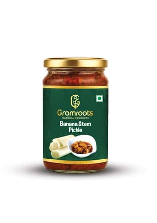 Gramroot Banana Stem Pickle - Authentic Indian Pickle Made with Fresh Banana Stem , Green Chilies, Ginger, Garlic, and Spices - 250g
