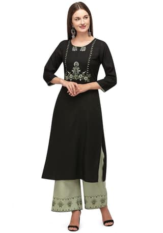 SHOPPING QUEEN Women's Embroidered Rayon Kurta and Palazzo Set