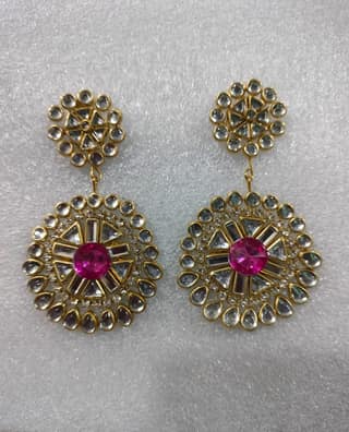 Buy Online Pink Kundan Meenakari Earrings, Gold Plated Traditional Indian Bollywood Jewelry for Women