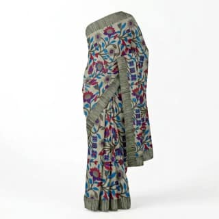 Gray Printed Odisha Handloom Saree | Ethnic Woven Cotton