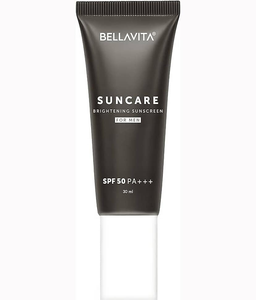 BELLAVITA Suncare Brightening Sunscreen For Men SPF 50 PA+++ Broad White Cast Brightens Skin Instantly Ultra Lightweight Prevents Tanning 30 ml
