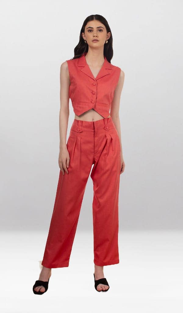 Pastel Orange Waistcoat Sleeveless Co ord Set view 3