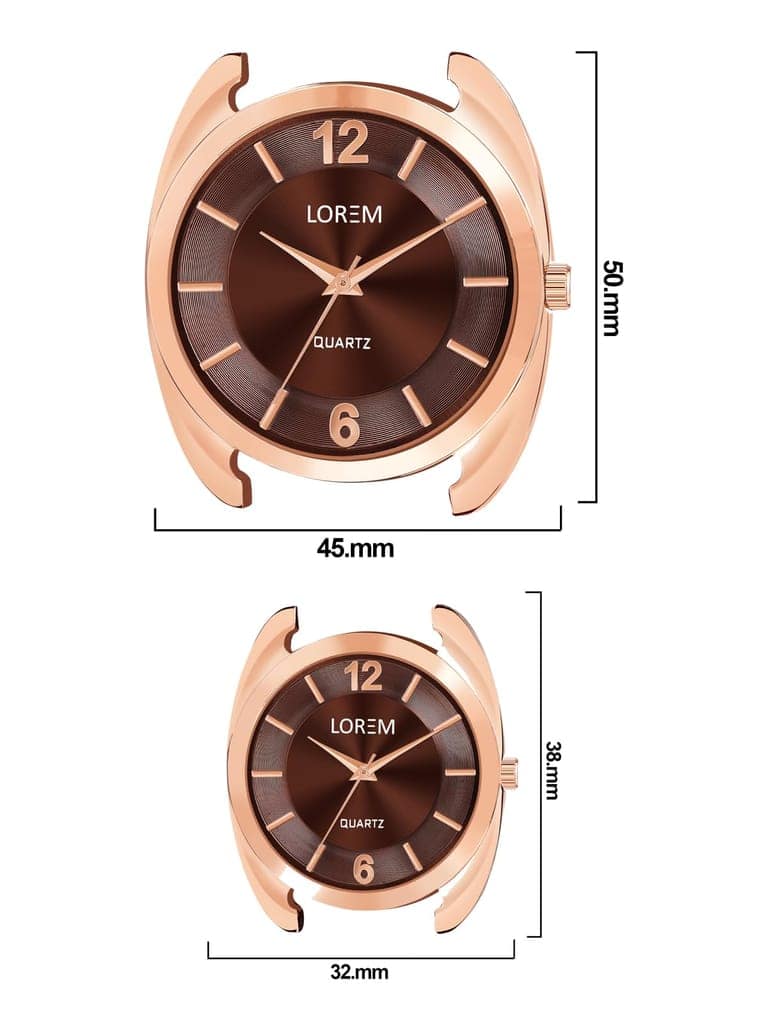 LOREM Couple Watches with Dial, Quartz Movement, Black Faux Leather Strap view 5