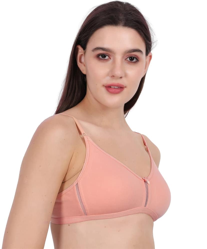 WAONY Women's Seamless Non-Wired T-Shirt Bra – Full Coverage Cotton Blend Comfort Bra with Mesh Detailing & Adjustable Straps view 5
