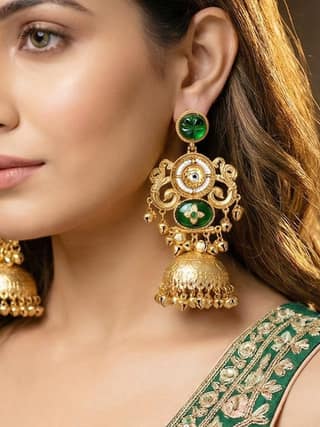 LUCKY JEWELLERY Gold Plated Earrings with Green Stone & for Women (816-KEG-24903-S-G)