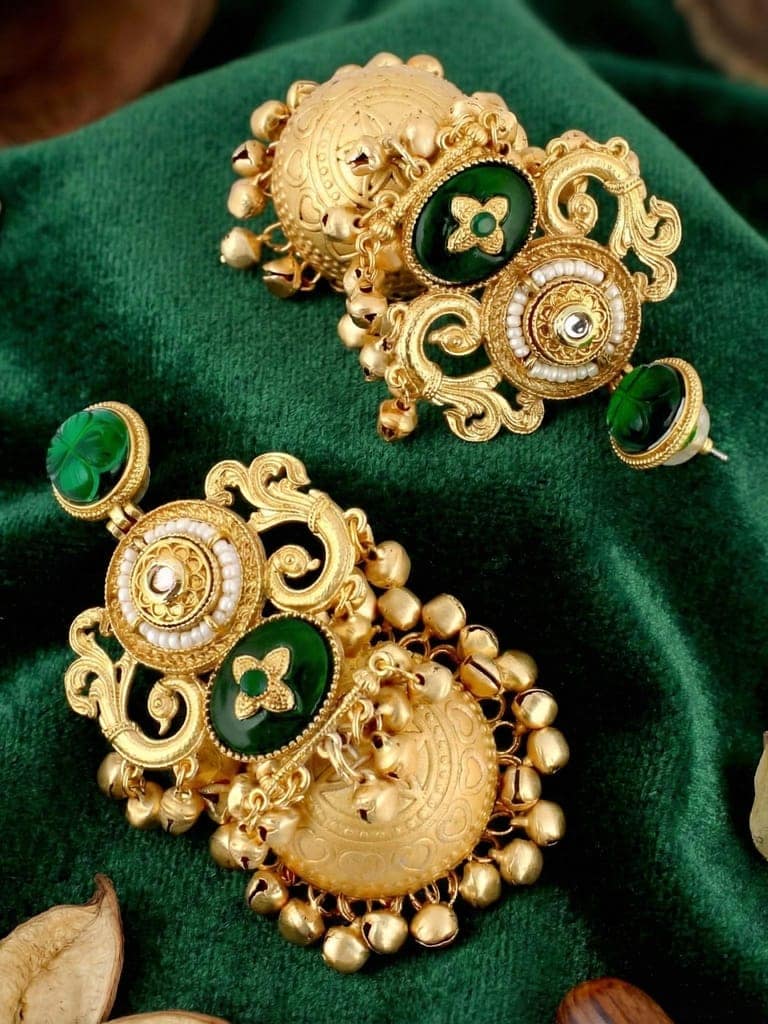LUCKY JEWELLERY Gold Plated Earrings with Green Stone & for Women (816-KEG-24903-S-G) view 5