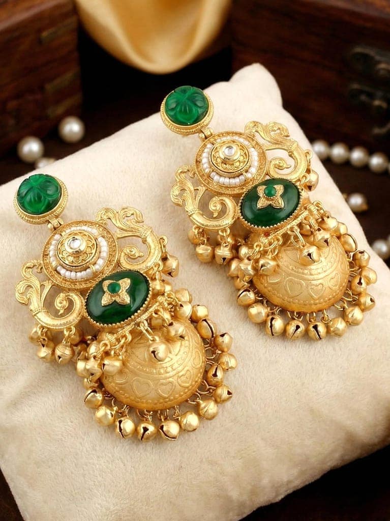 LUCKY JEWELLERY Gold Plated Earrings with Green Stone & for Women (816-KEG-24903-S-G) view 6
