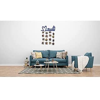 Khush Its Amazing Home Decor Wood Blue Moments Picture Photo Frame for Wall Decor Photos Artworks Prints Multi Pictures Organizer & Hanging Display Frames with Wood Clips (Blue)
