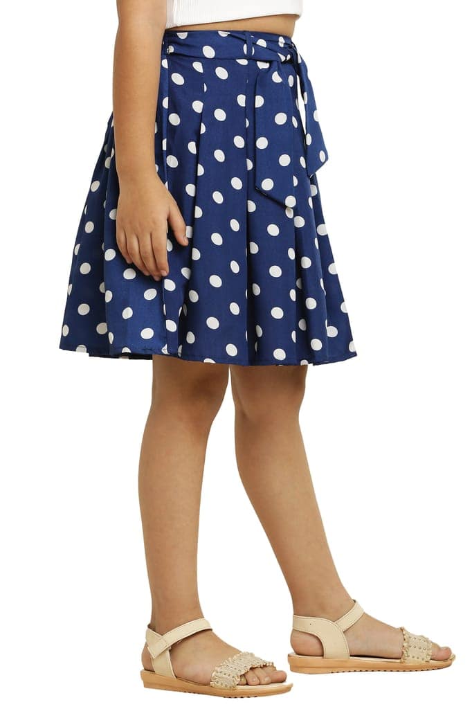 Stylish Blue Dot Skirt with Elastic & Ribbon for girls. view 2