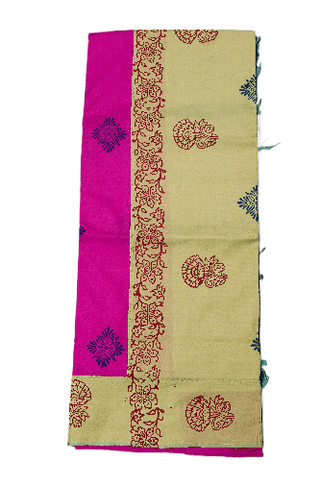 Venkatagiri Cotton Saree- Pink & Beige Block Print Traditional Saree for Women