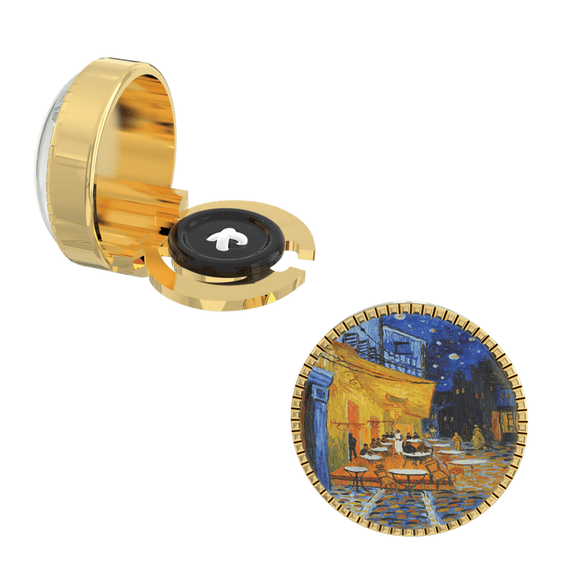 The Smart Buttons - Shirt Button Cover Cufflinks for Men - Cafe Terrace at Night Inspired by Vincent van Gogh view 7