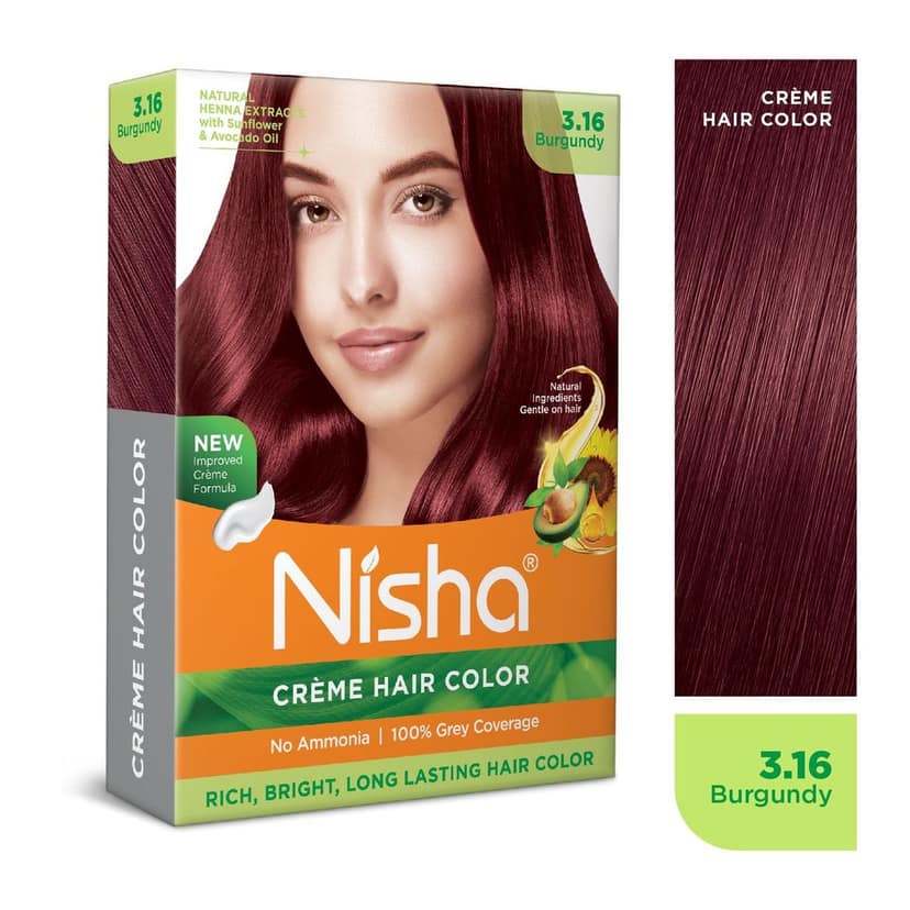 Nisha Creme Hair Color Burgundy 40gm Pack of 4, Permanent Hair Color for Women Men, No Ammonia, 100% Grey Coverage view 3