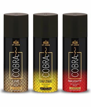 ST.JOHN Cobra Live,Day Time & Naughty Deodorant Spray for Men 150ml Each (450ml) - Pack of 3