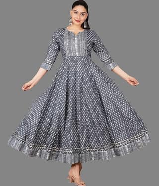Mishree Collection - Grey Cotton Women's Anarkali Kurti ( Pack of 1 )