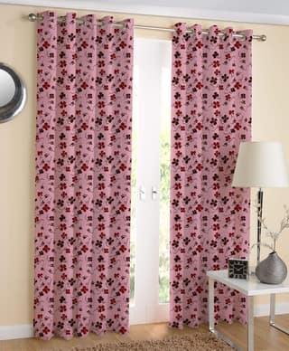 AIRWILL Pink Printed Pattern Cotton Door Curtains 4x7ft Pack of 2 Pieces