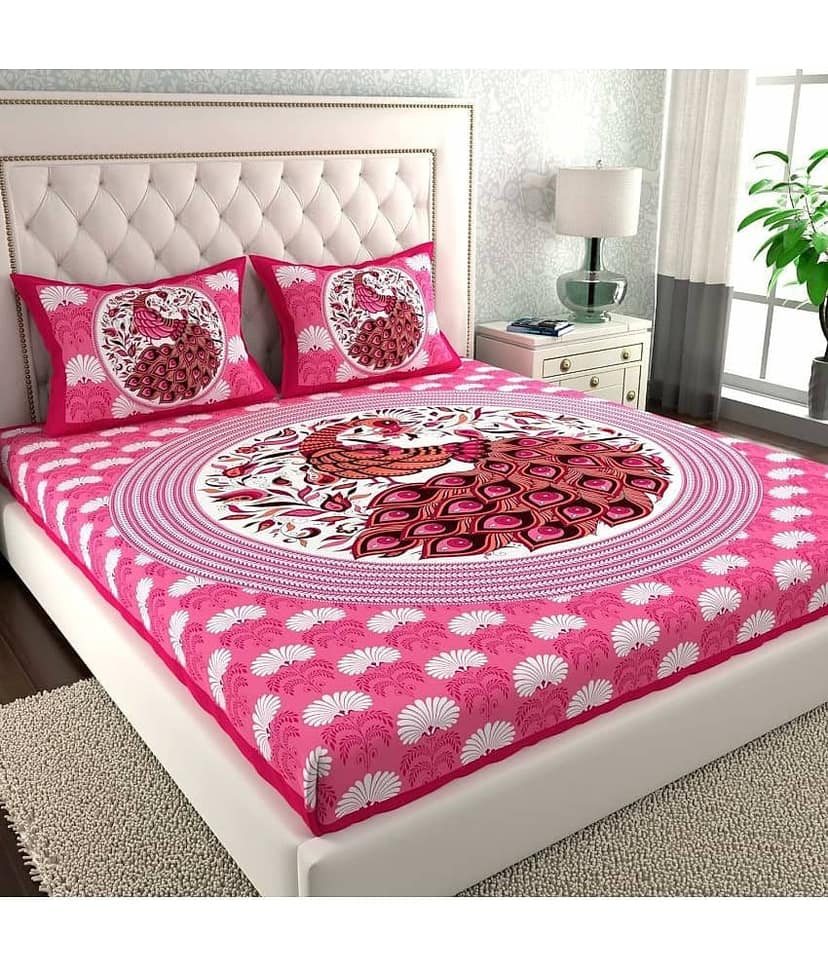 Poorak Cotton 1 Double Bedsheet with 2 Pillow Covers ( Pink )