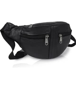 CIMONI Travel Waist Bag Leather Black Waist Pouch