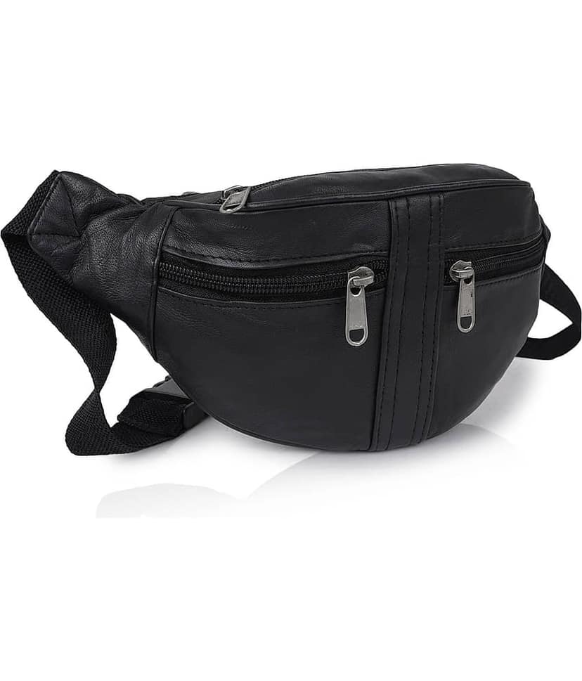 CIMONI Travel Waist Bag Leather Black Waist Pouch