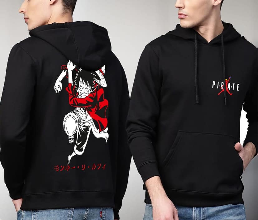 SCOTT FINCHER Men's Black Luffy Printed Black Hoodie : AA(RSHOD)BLACK_134 view 3