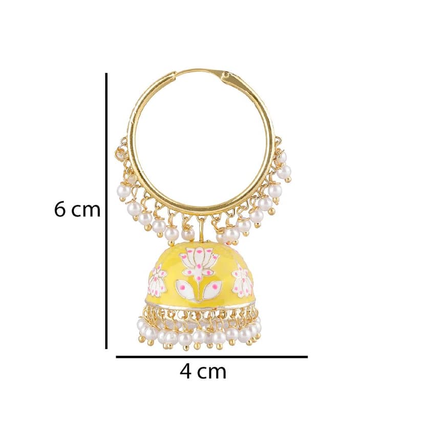Traditional Yellow Meenakari Jhumki Earrings With Brass Baali. TER - 315 view 2