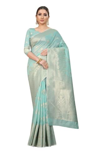 Silk Zone Women's Jamdani Cotton Woven Silk Saree with Blouse Piece